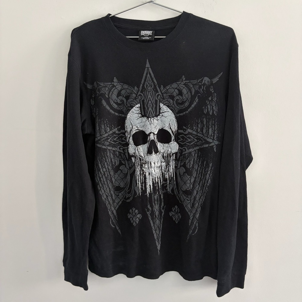 MMA Elite Mens Skull Graphic Thermal Long Sleeve Shirt Black Large RN117508